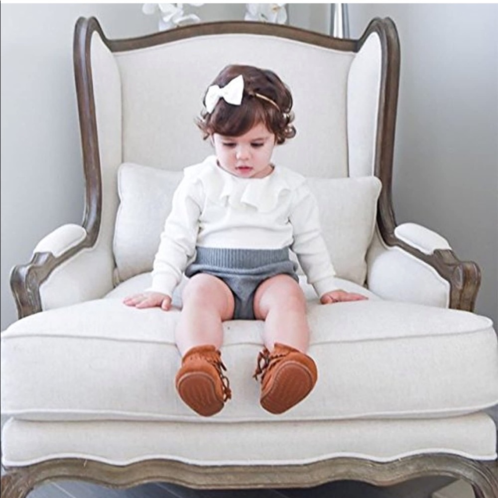 BABY GIRL KNIT RUFFLE LONG SLEEVE ROMPER